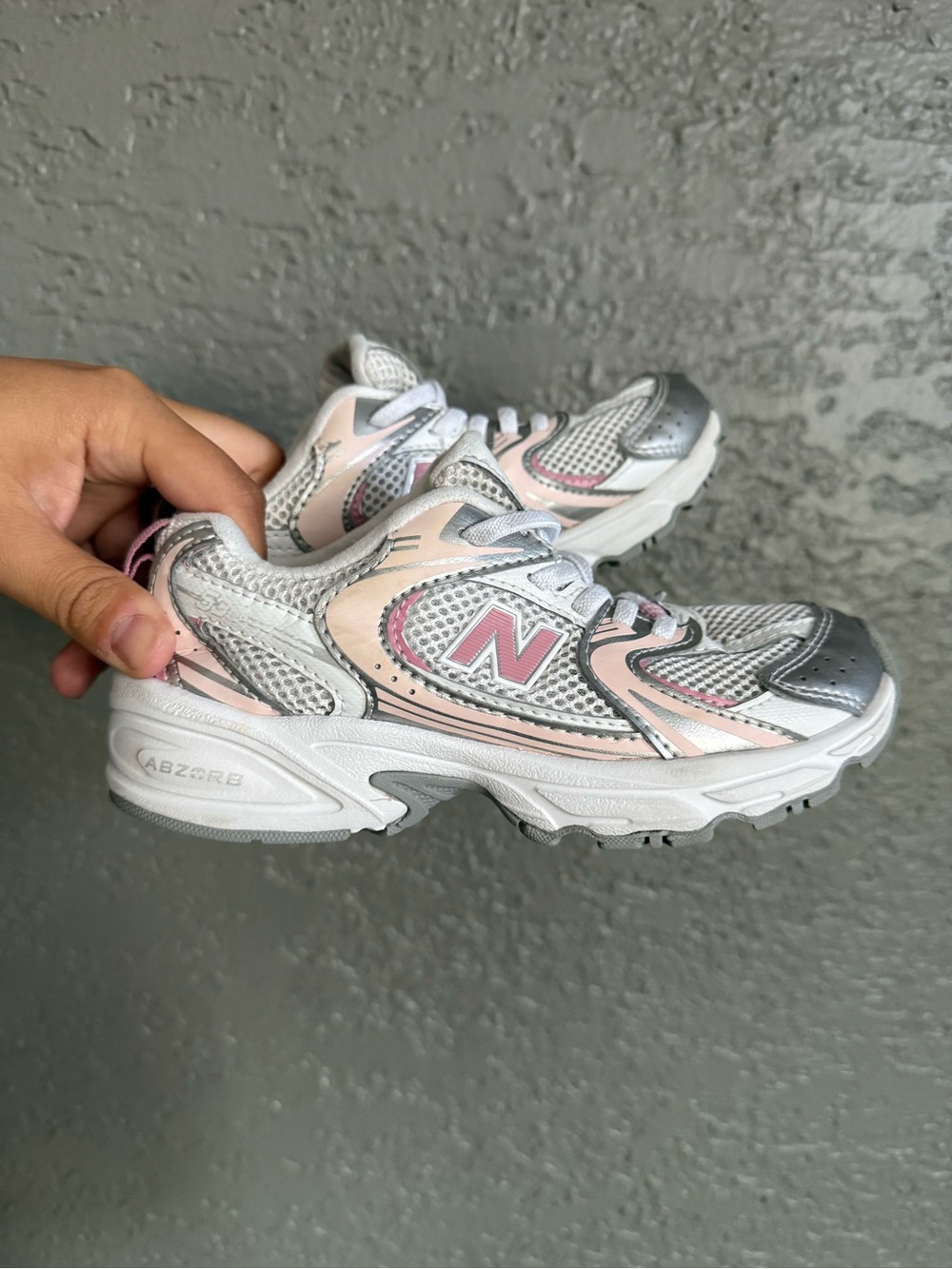 New Balance Kids Silver and Pink Running Sneakers